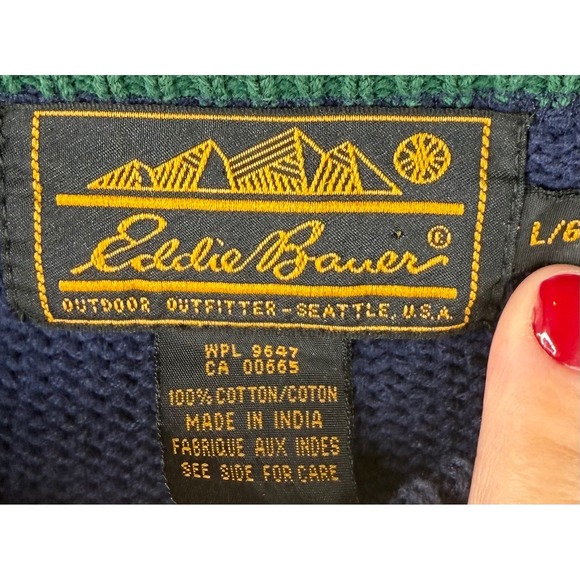Vintage Eddie Bauer Mens Pullover Sweater Navy Blue 100 Cotton Crew Neck Size L - Picture 3 of 7
